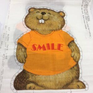 Vintage Shirt Tales Smile DIY Beaver Plush Pillow Fabric Panel